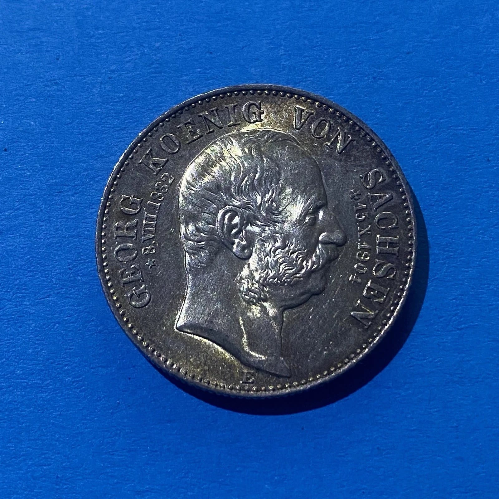 2 Mark 1904 E Sachsen Georg Sterbegedenkmünze Silber Stempelglanz TOP Patina, German Empire, 1904, 2 Mark, silver, condition UNC — obverse