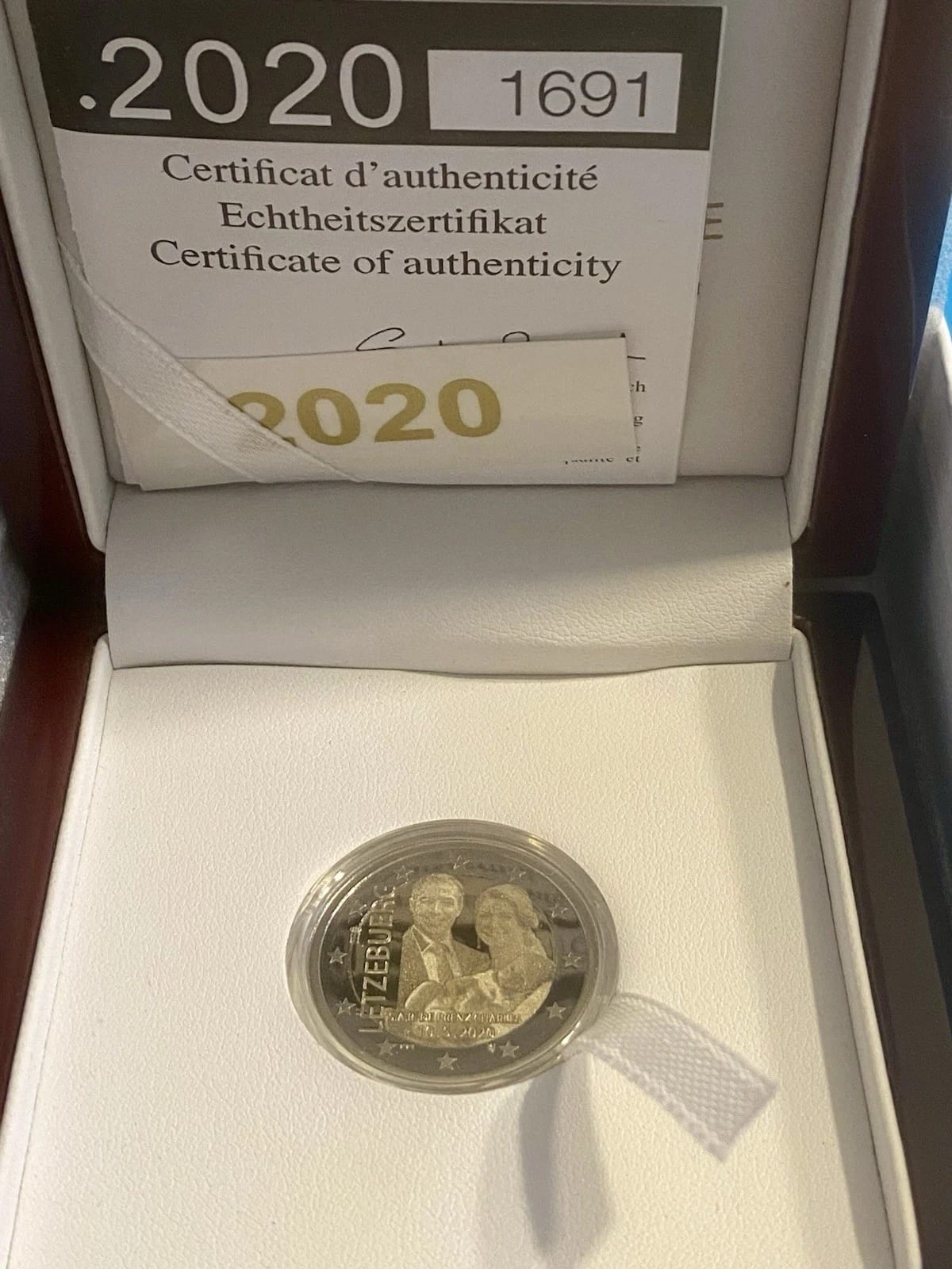 2 Евро Люксембург 2020 – Польская плита – в корпусе и сертификате – Издание 2500 – Редкость, Люксембург, 2020, другой металл, состояние UNC — аверс