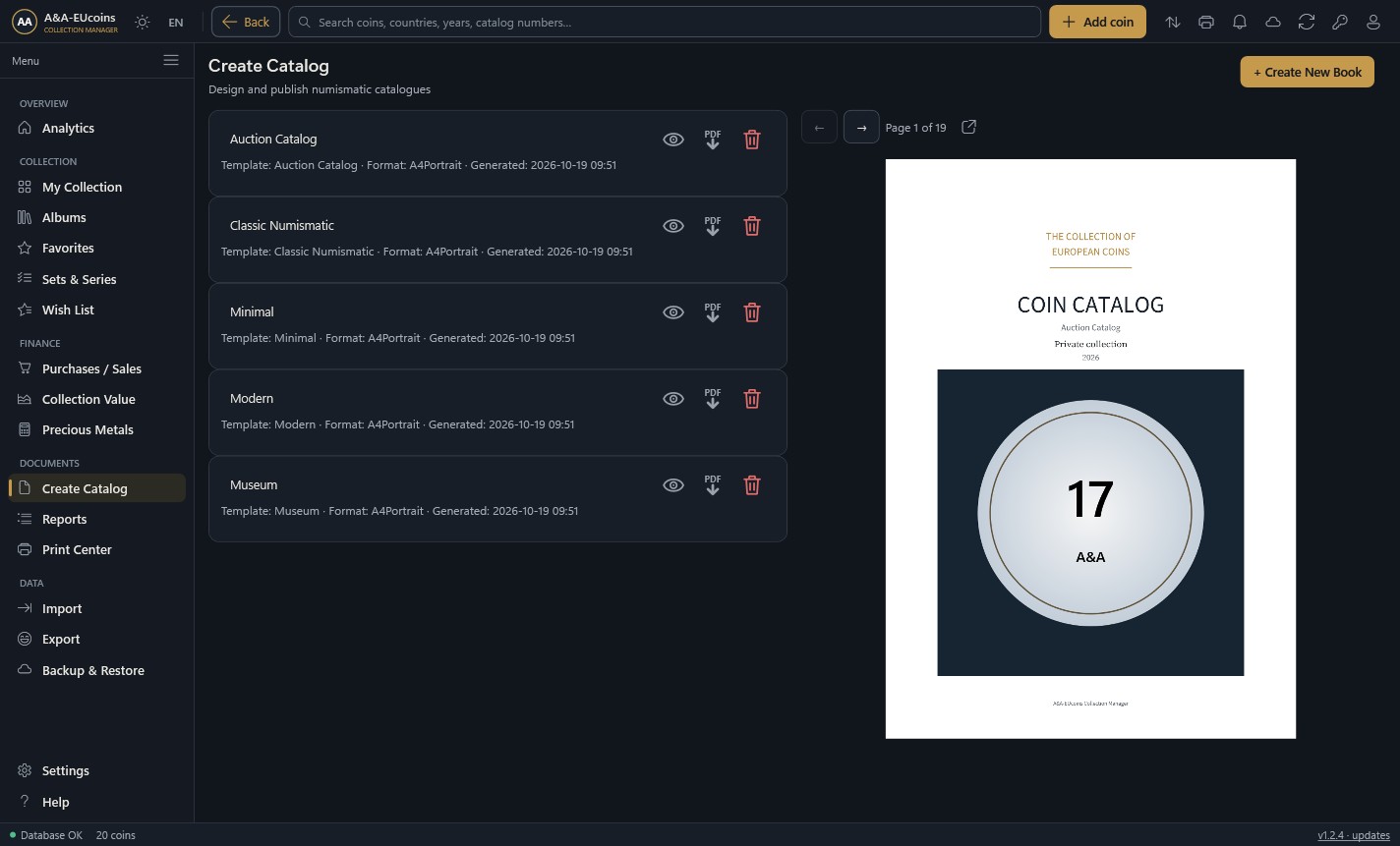 Catalog Books view with PDF generation